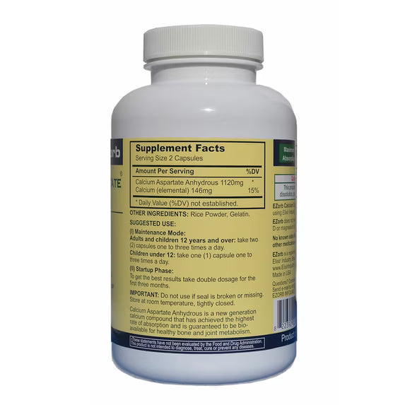 Ezorb Calcium Aspartate Anhydrous – Calcium Supplement, 180 Capsules