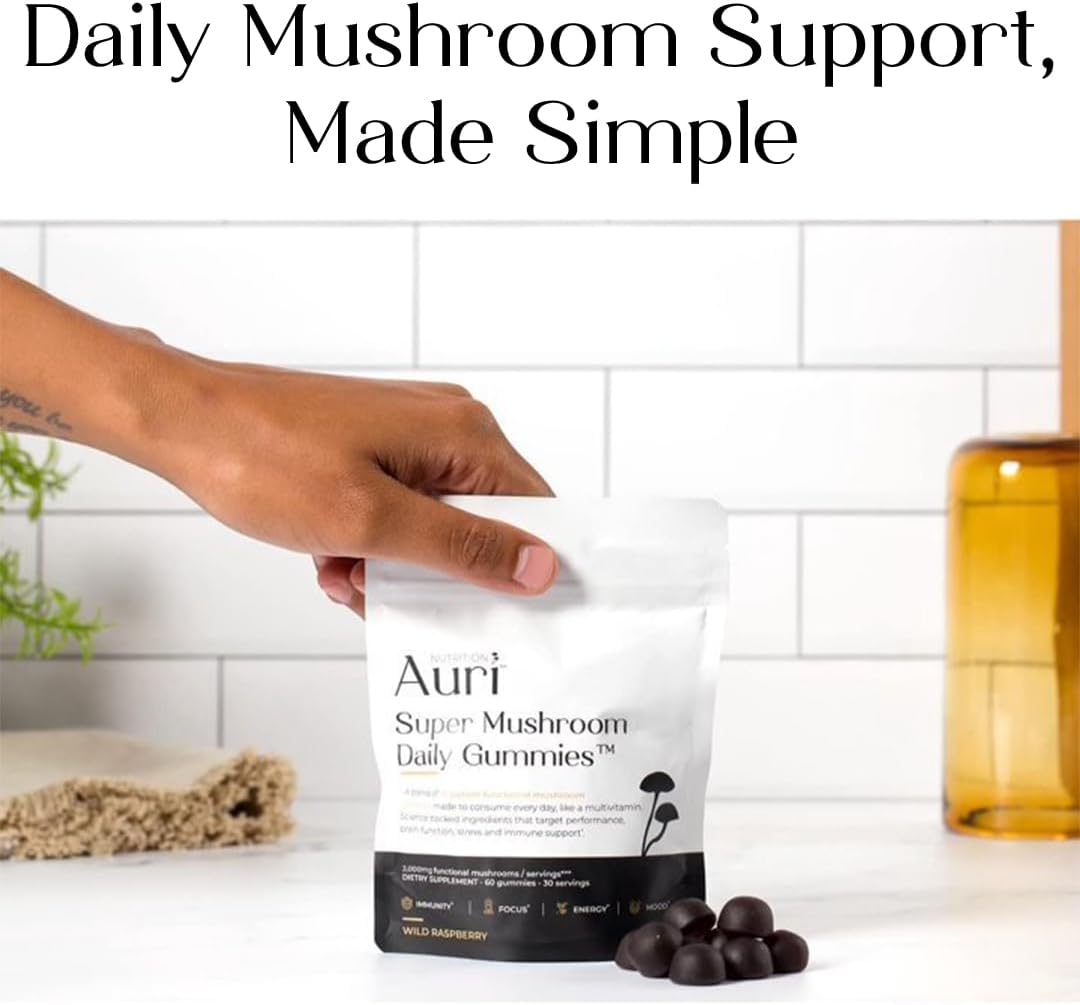 Aurí Nutrition Super Mushroom Daily Gummies – Wild Raspberry, 60 Gummies