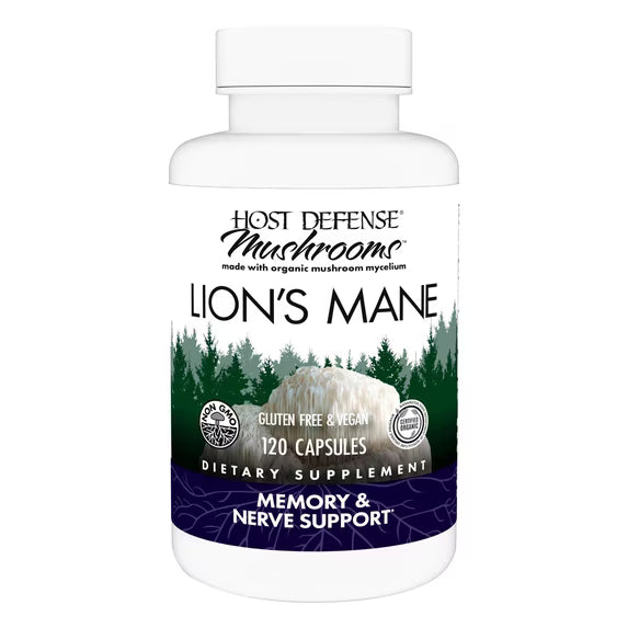 Host Defense Lion’s Mane Mushroom Supplement – Organic Mushroom Mycelium, 120 Capsules